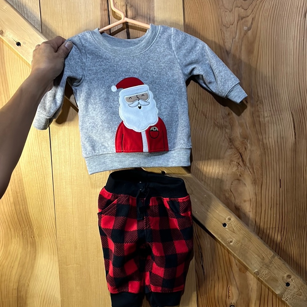 Carters just one you 3 months Santa  plaid sweatsuit